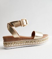 New Look Gold Stud Espadrille 2 Part Flatform Sandals
